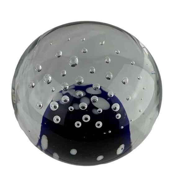 Vintage Handblown Control Bubble Glass Paperweight Clear Cobalt - Picture 1 of 7